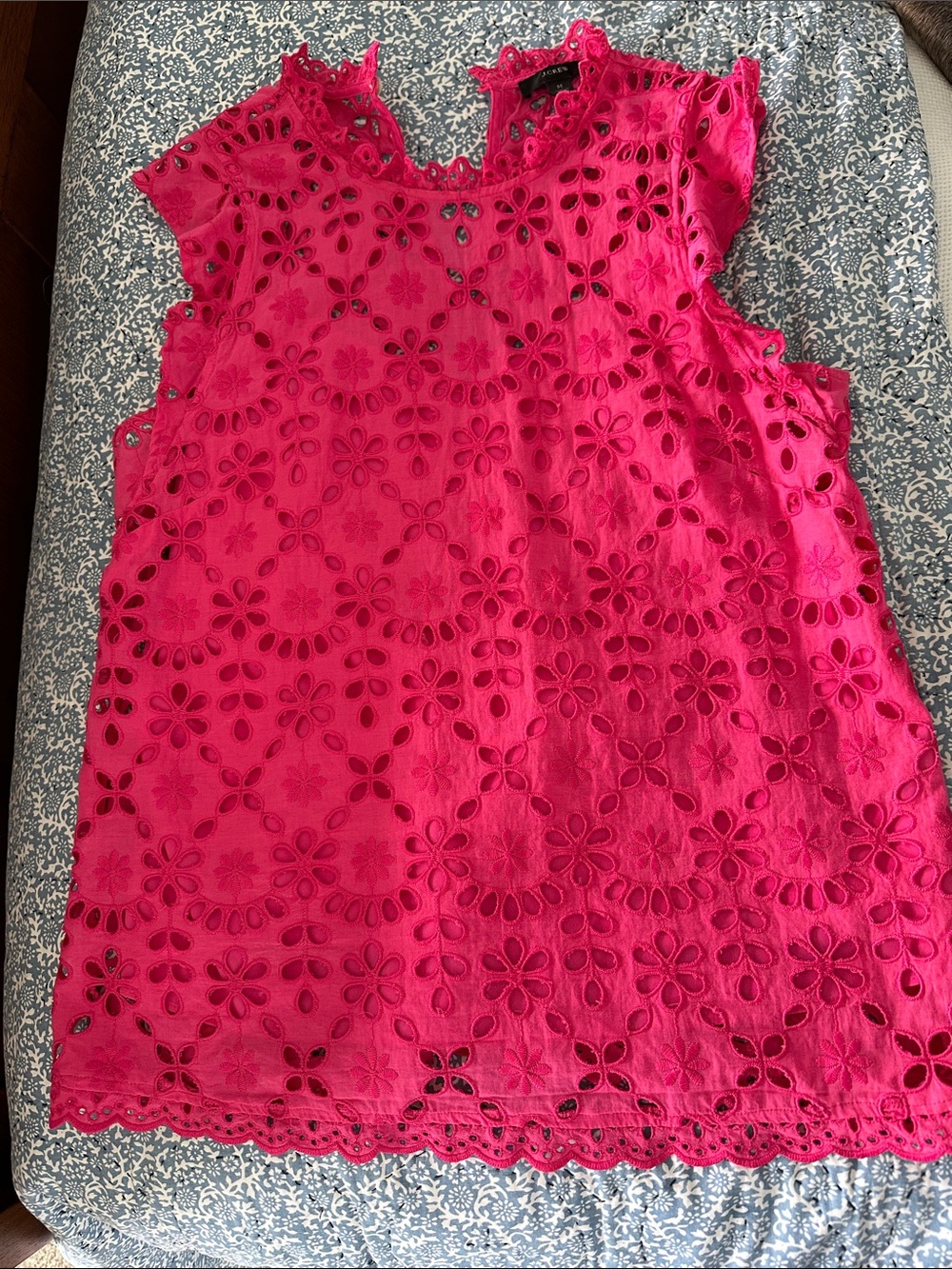 J. Crew Bright Pink Eyelet Lace Sleeveless Blouse